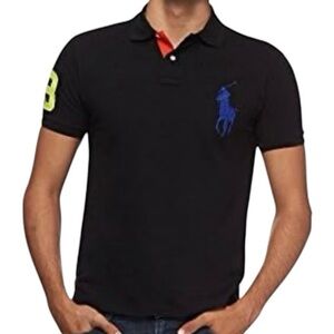 Polo Ralph Lauren Black Custom Fit Polo Shirt Big Pony #3 Sleeve Men Size XL